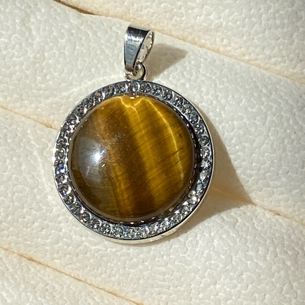 Tigers eye CZ crystal gemstone necklace pendant